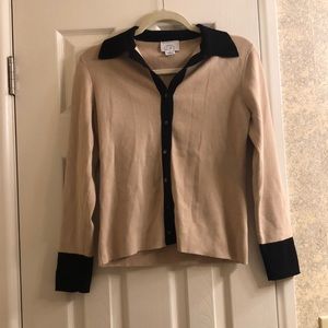 LOFT Button Up Cardigan Sweater. Tan/Black (M)